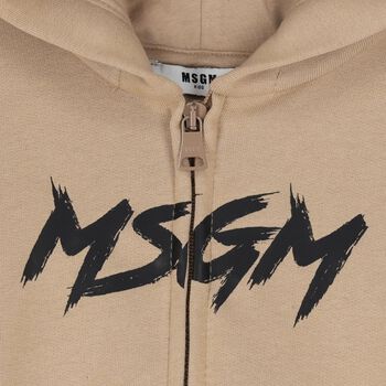 Beige Logo Hooded Zip Up Top