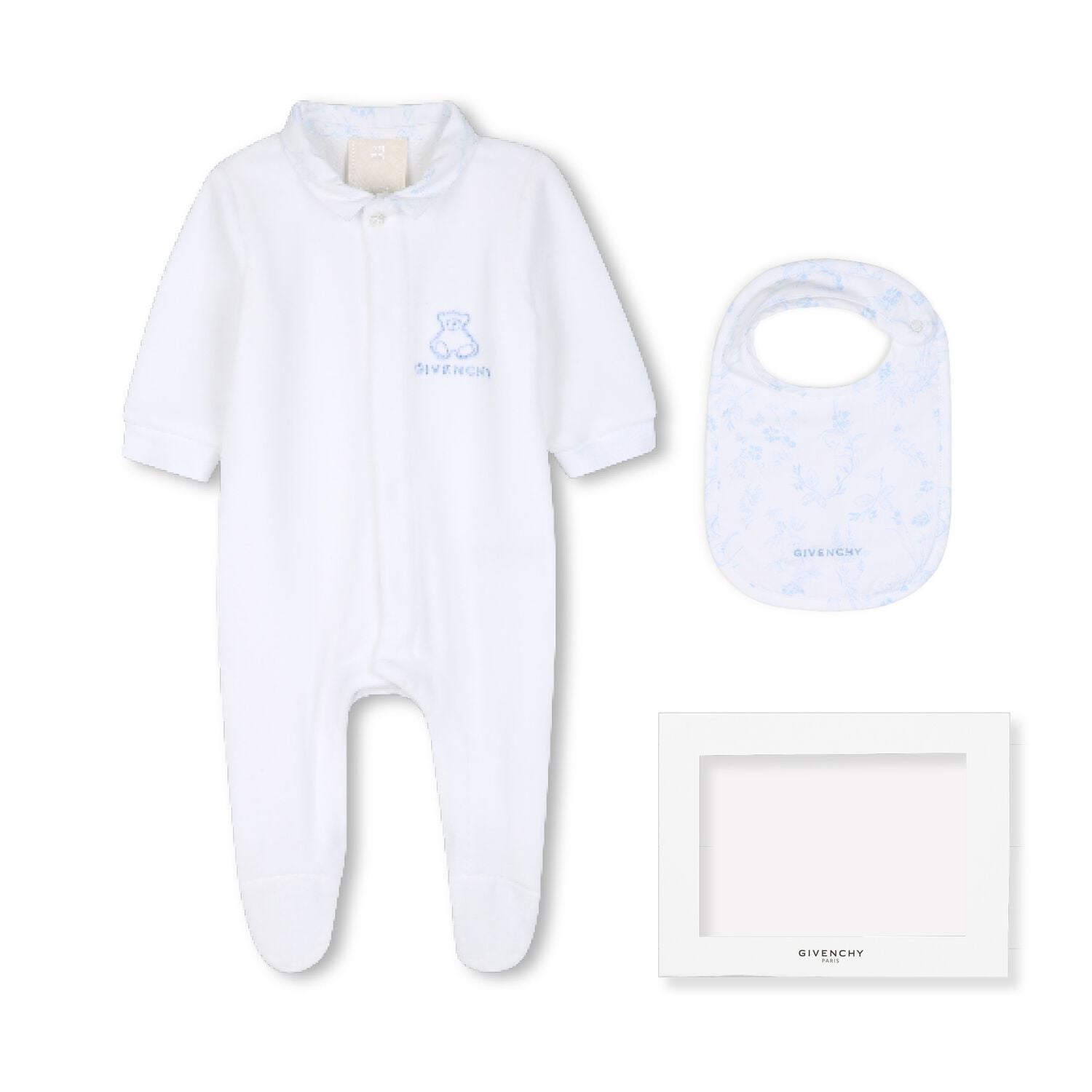 Baby Boys White & Blue Toile de Jouy Babygrow Gift Set, 1, hi-res
