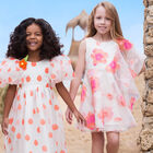 Girls Ivory Floral Frill Dress, 1, hi-res