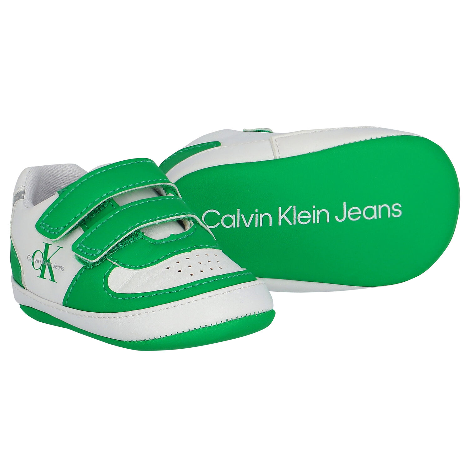 Baby Boys White & Green Logo Pre Walker Shoes, 1, hi-res