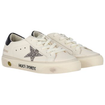 Girls Ivory & Silver Logo Trainers
