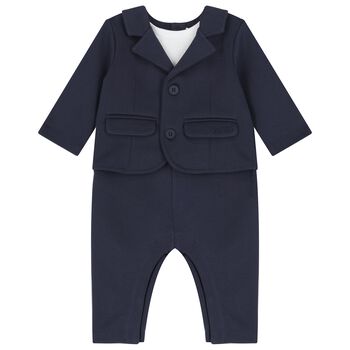 Baby Boys Navy Blue Suit Romper