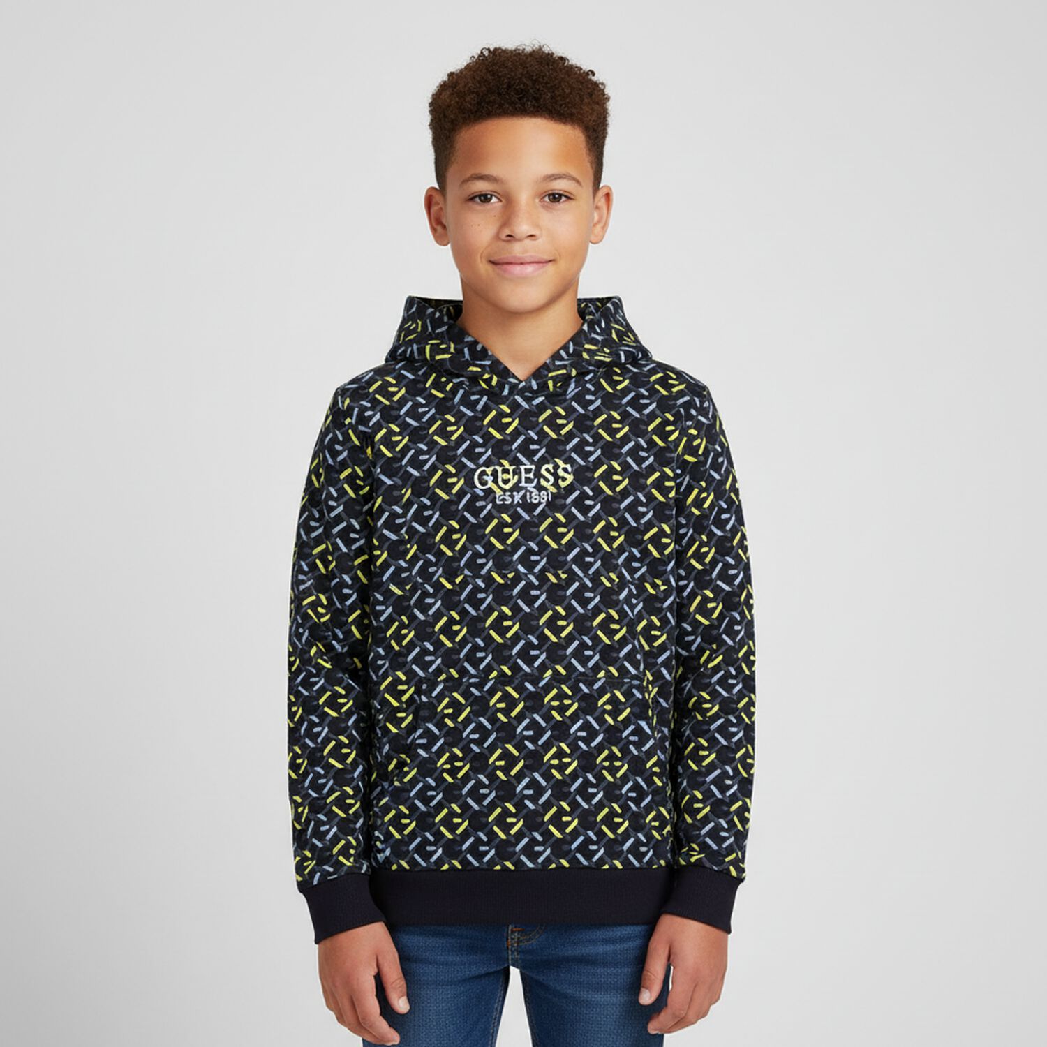 Boys Navy Blue Logo Hooded Top, 1, hi-res image number null