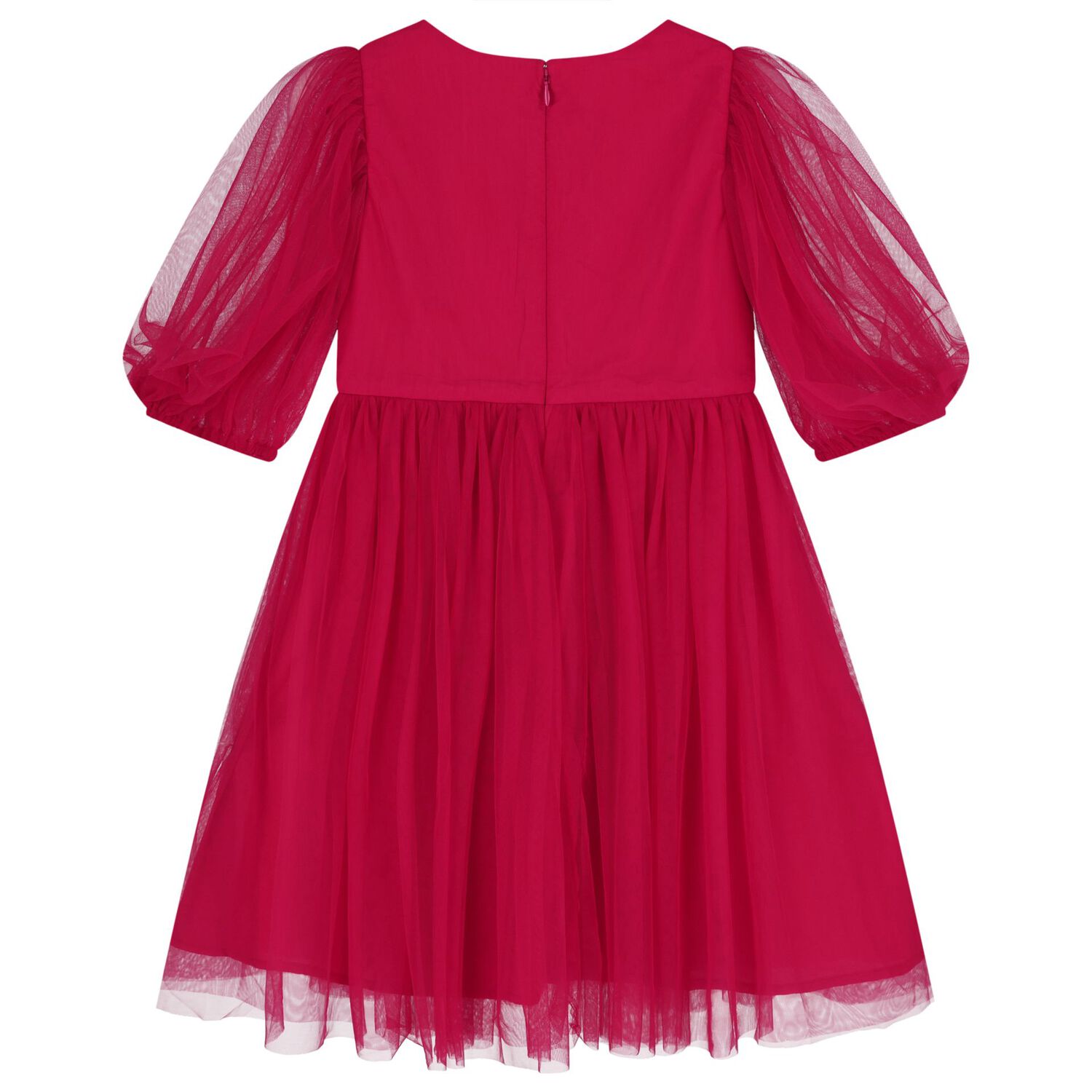Girls Red Embellished Tulle Dress, 1, hi-res