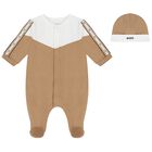 Baby Boys White & Beige Logo Babygrow Gift Set, 2, hi-res