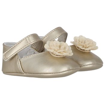 Baby Girls Gold Flower Pre Walker Shoes