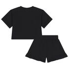 Girls Black Teddy Bear Logo Shorts Set, 1, hi-res