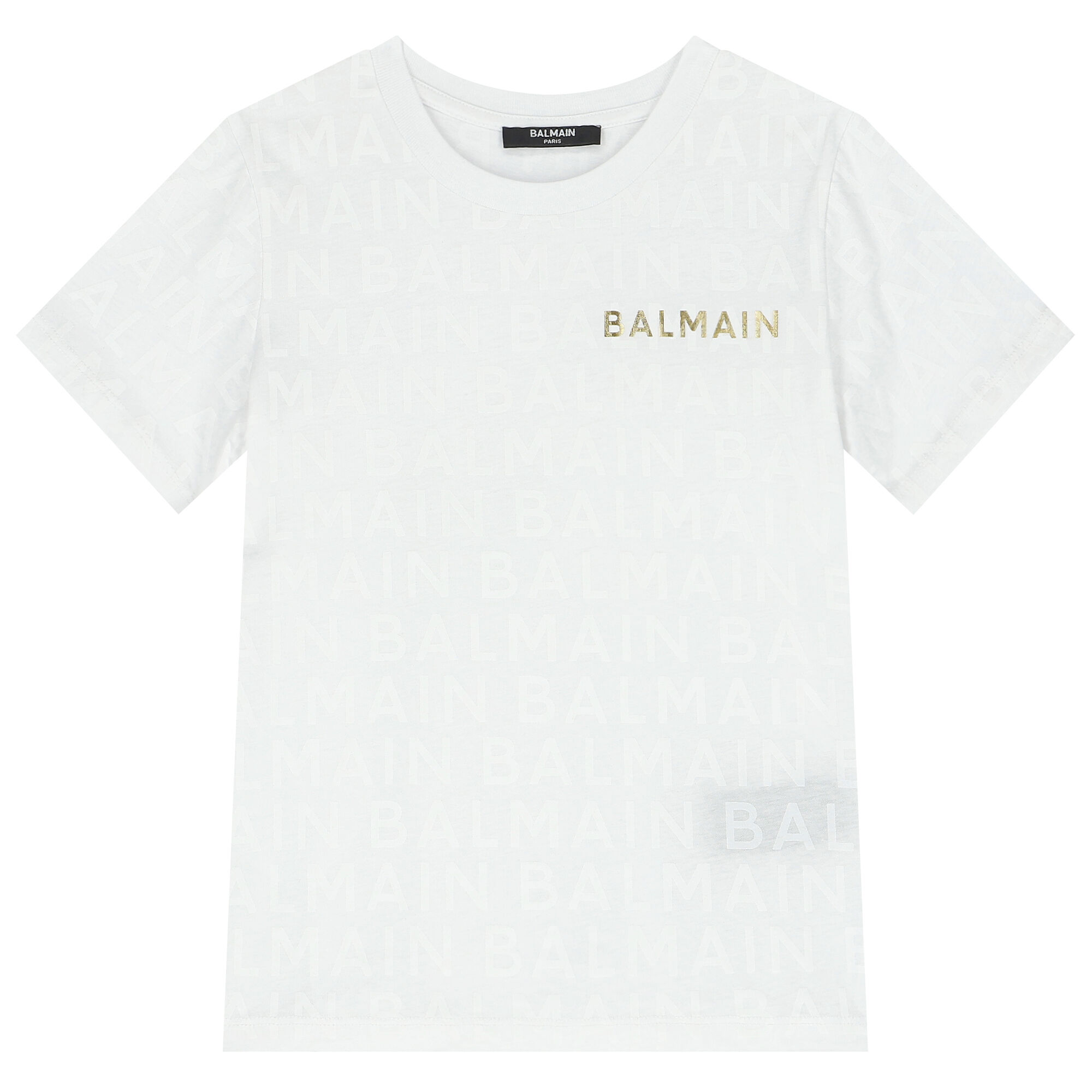 Balmain White Gold Logo T Shirt Junior Couture UAE