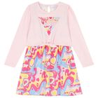 Girls Pink Logo Abstract Dress, 1, hi-res