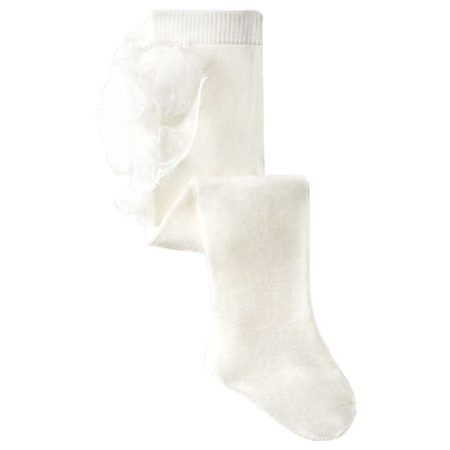 جوارب طويلة مكشكشة للبنات باللون العاجي , 1, hi-res