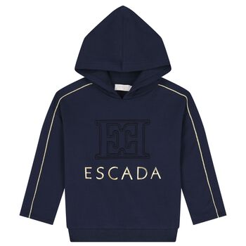 Girls Navy Blue Logo Hooded Top