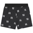 Boys Mini Me Black Logo Swim Shorts, 1, hi-res