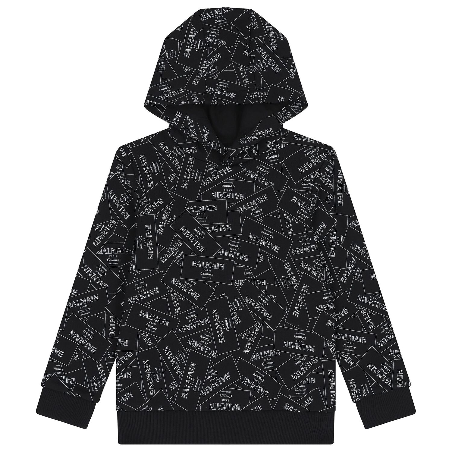 بلوزة بغطاء رأس وشعار باللونين الأبيض والأسود, 1, hi-res