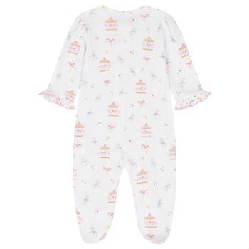 Baby Girls White & Pink Carousel Babygrow