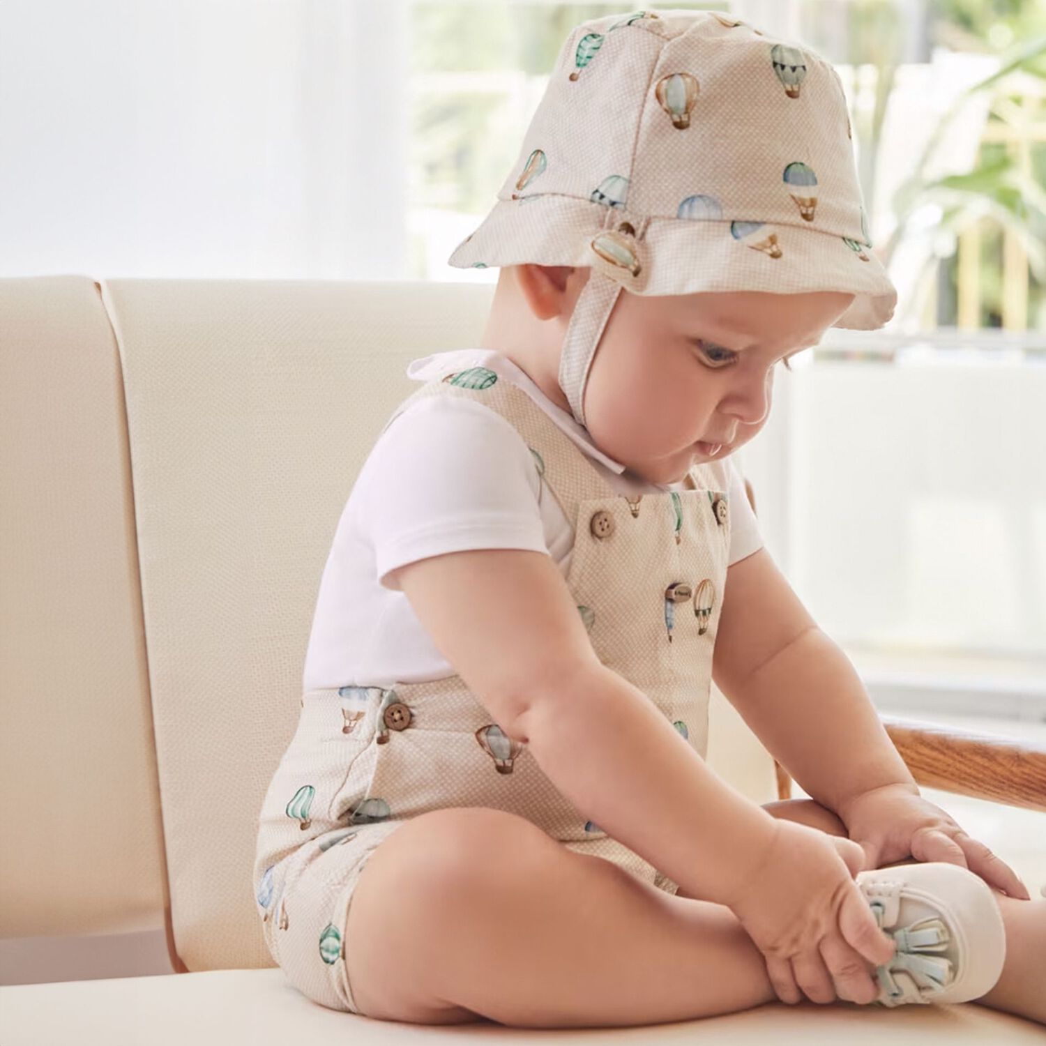 Baby Boys Beige Dungaree Set, 1, hi-res image number null