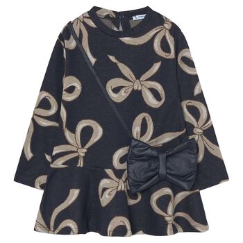 Girls Navy Blue Jacquard Dress Set