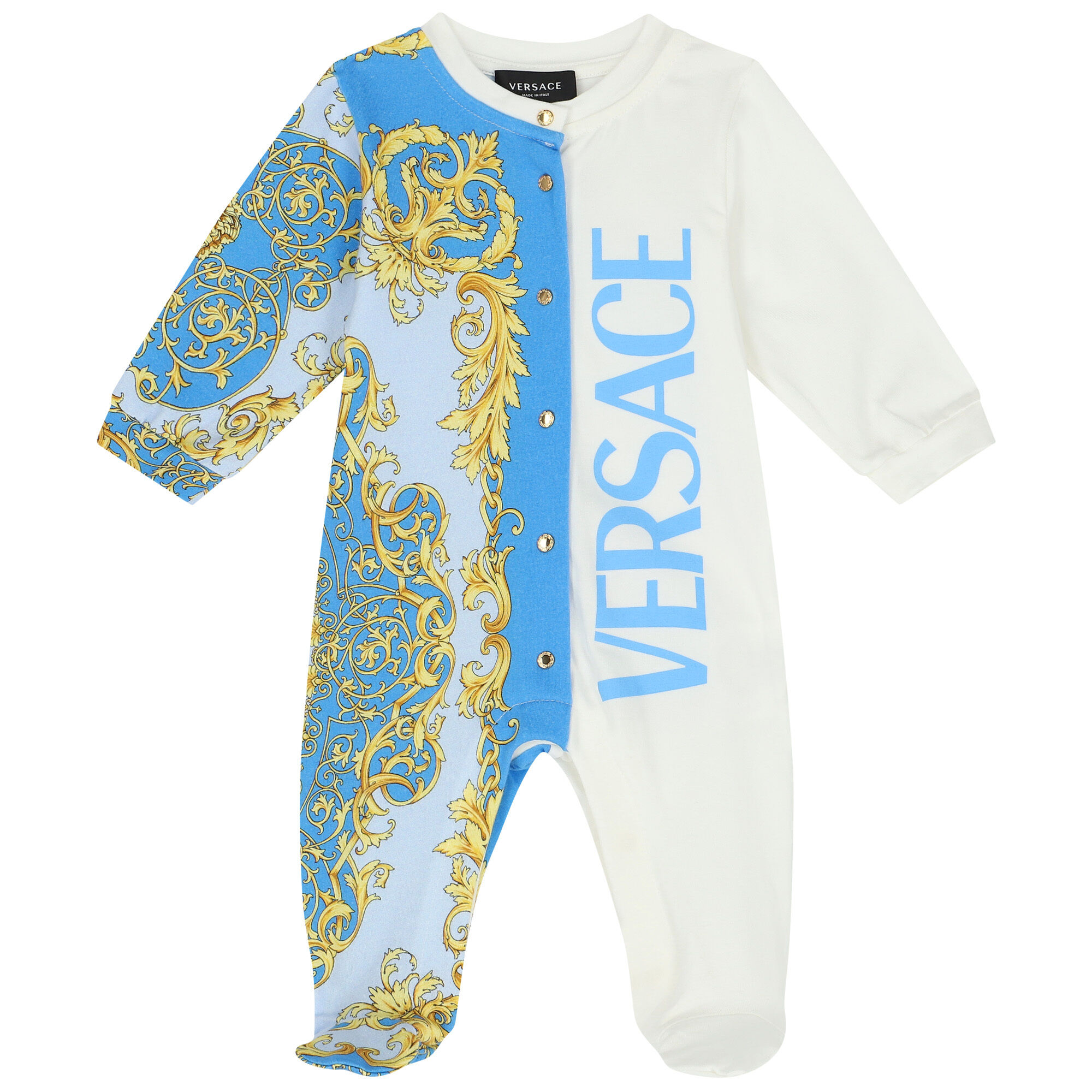 Versace Baby Boys Blue Ivory Logo Babygrow Junior Couture UAE