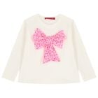 توب بأكمام طويلة بطبعة  فيونكة باللون العاجي والوردي للفتيات, 1, hi-res