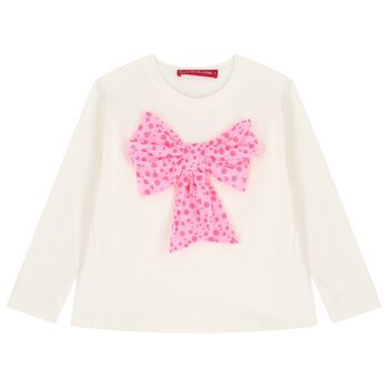 Girls Ivory & Pink Bow Long Sleeve Top