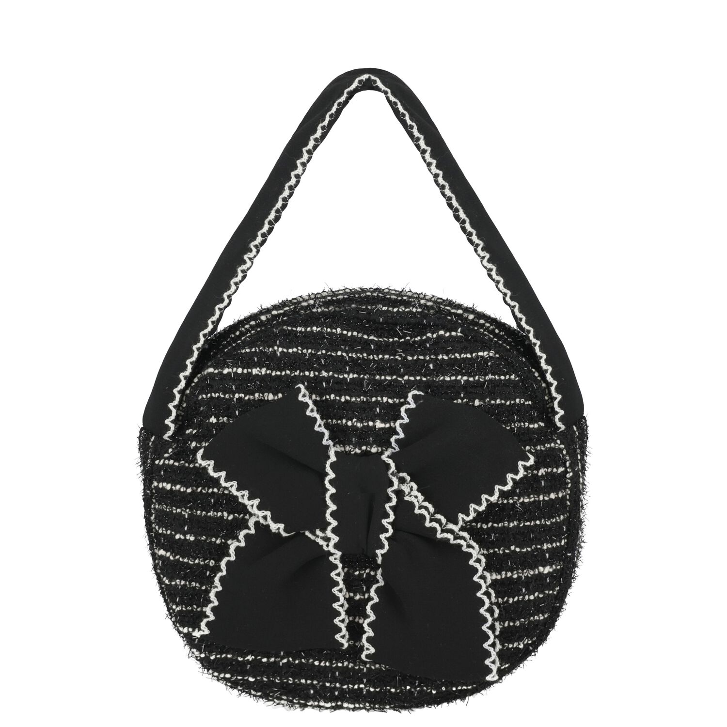 Girls Black Bow Tweed Handbag, 1, hi-res