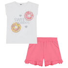 Girls White & Pink Shorts & T-Shirt Set, 1, hi-res