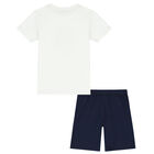 Boys Ivory & Navy Short Pyjamas, 1, hi-res