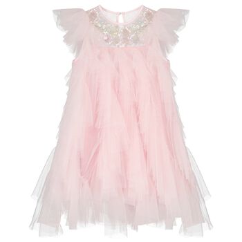 Girls Pink Ruffled Tulle Dress