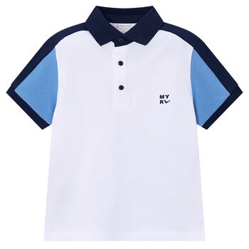 Boys White & Blue Logo Polo Shirt