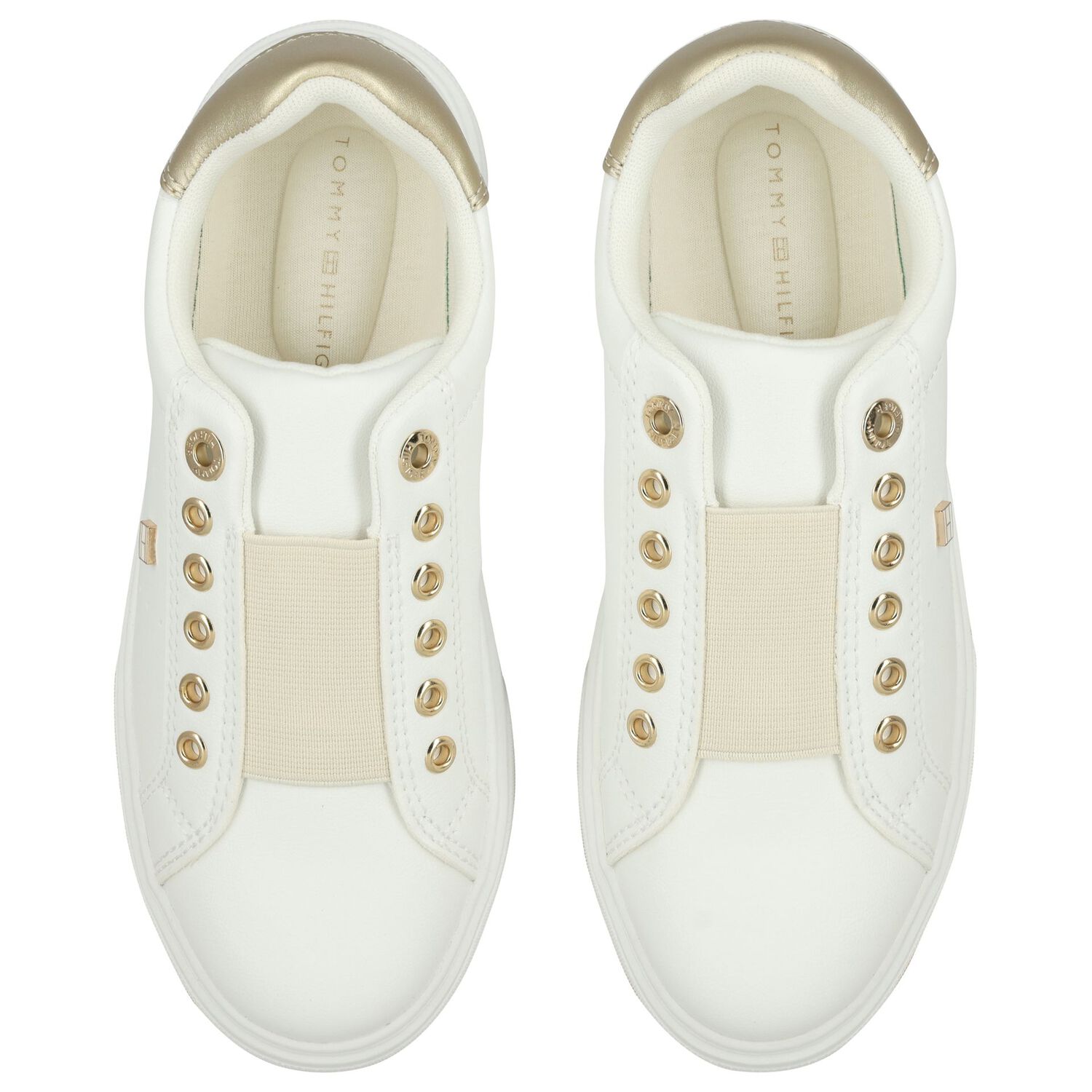 Girls White & Gold Slip-On Trainers, 1, hi-res