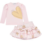 Girls Pink Heart Skirt Set, 1, hi-res