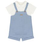 Baby Boys White & Blue Romper Set, 2, hi-res