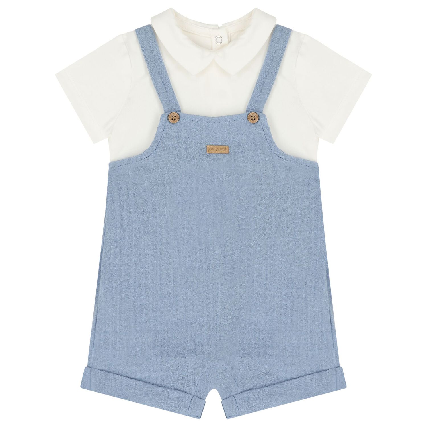 Baby Boys White & Blue Romper Set, 2, hi-res