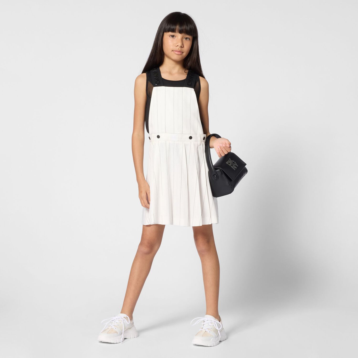 Girls Ivory Pinstripe 2 in 1 Pinafore Dress, 1, hi-res