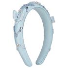 Girls Blue Embellished Satin Headband, 1, hi-res
