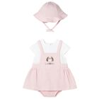 Baby Girls Pink & White Dog Dungaree Dress Set, 2, hi-res