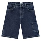 Boys Blue Logo Denim Shorts, 1, hi-res