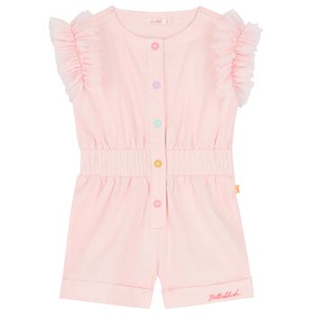 Girls Pink Tulle Ruffled Playsuit