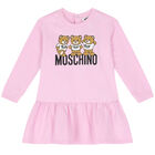Younger Girls Pink Teddy Bear Logo Dress, 2, hi-res