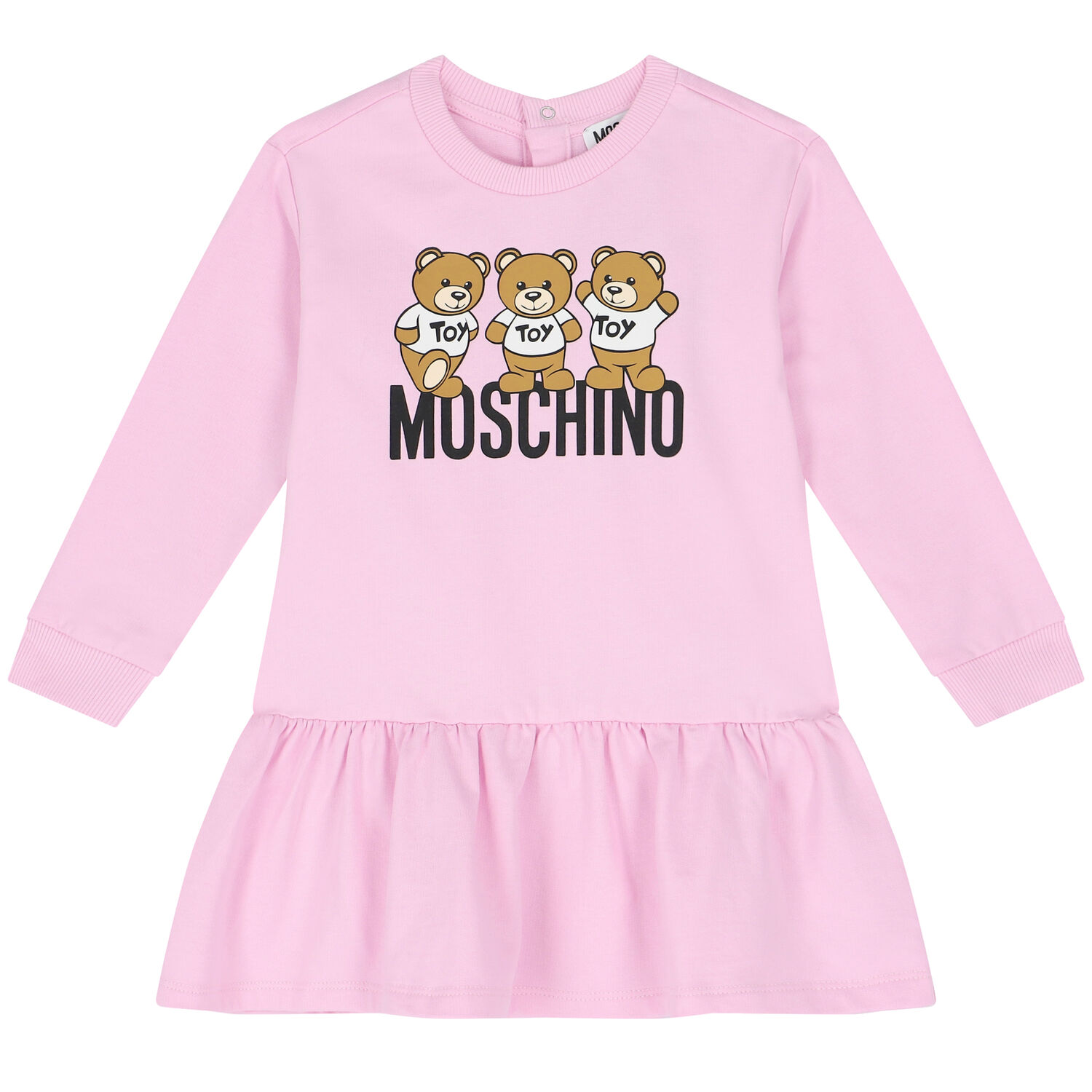Younger Girls Pink Teddy Bear Logo Dress, 2, hi-res