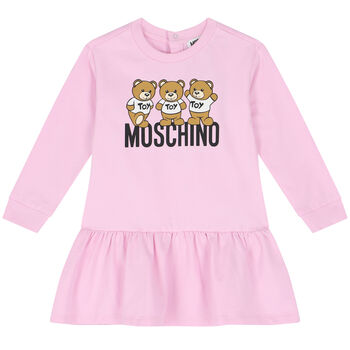 Younger Girls Pink Teddy Bear Logo Dress