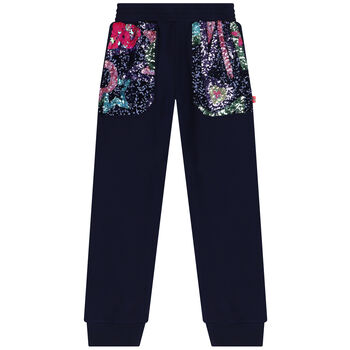 Girls Navy Blue Sequins Joggers