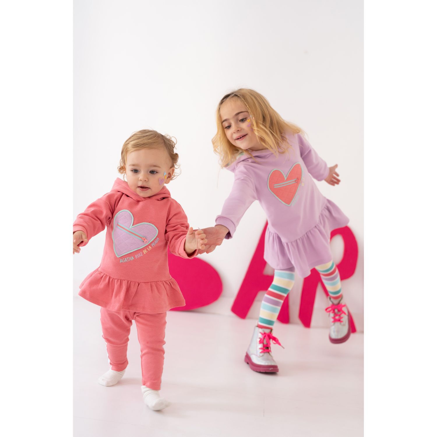 Girl Pink Hear Logo Leggings Set, 1, hi-res image number null