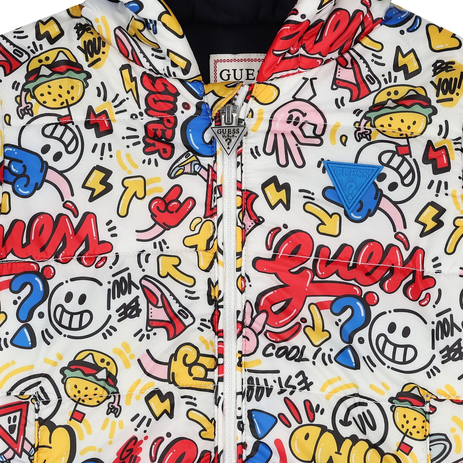 Younger Boys White Logo Padded Puffer Jacket, 1, hi-res image number null