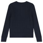 Girls Navy Blue Cable Knit Cardigan, 1, hi-res