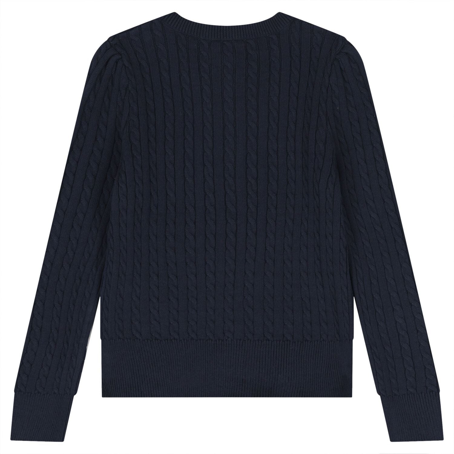 Girls Navy Blue Cable Knit Cardigan, 1, hi-res