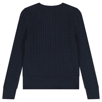 Girls Navy Blue Cable Knit Cardigan