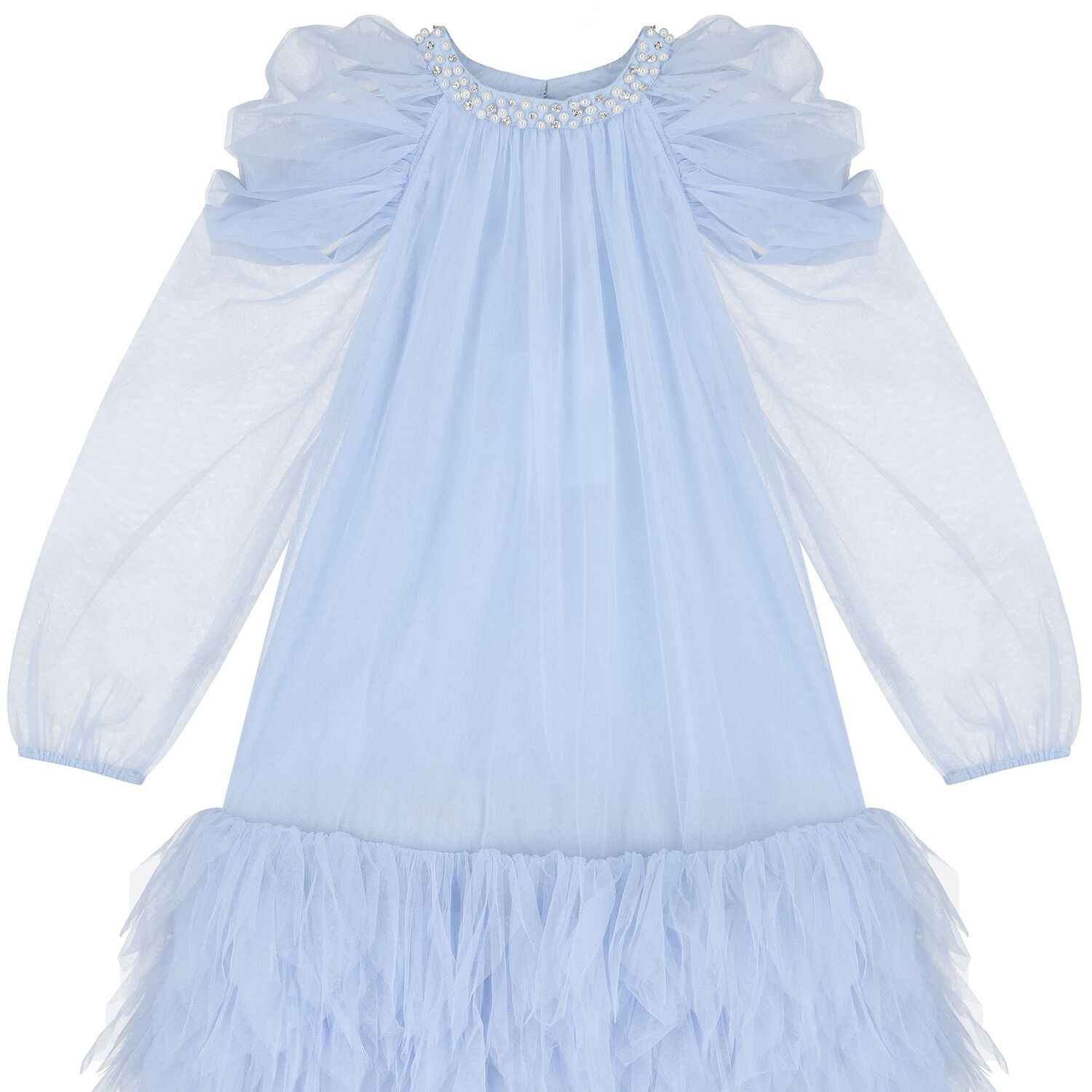 Girls Blue Embellished Tulle Dress, 1, hi-res