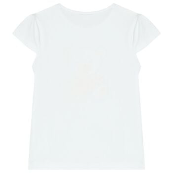 Girls White Teddy Bear T-Shirt