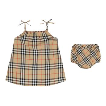 Baby Girls Beige Check Dress Set