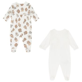 Baby Girls White Bear & Bunny Babygrows ( 2-Pack )